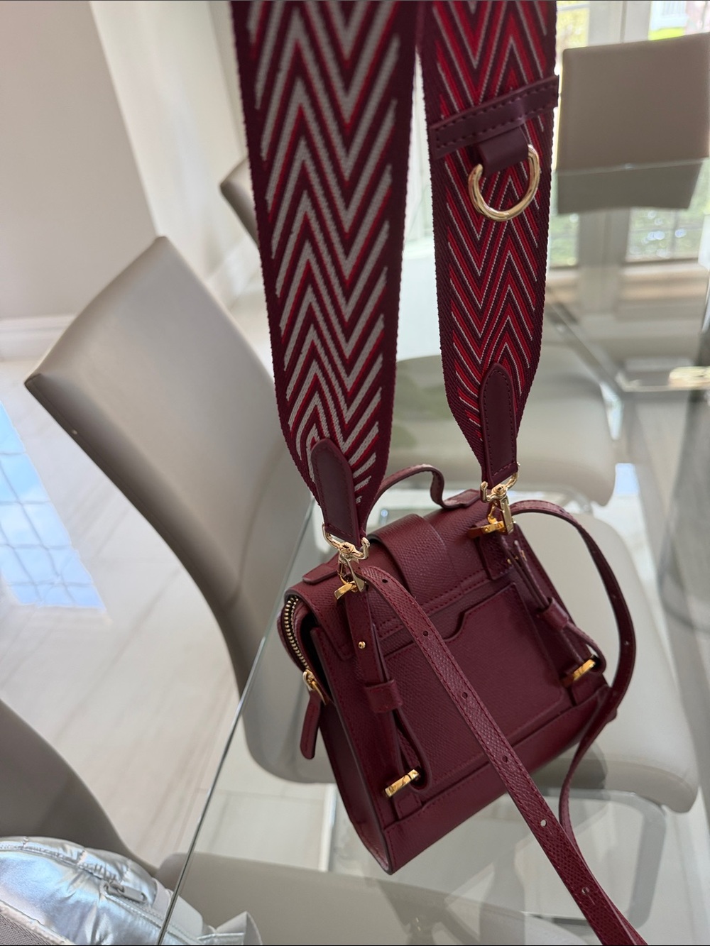 Senreve Burgundy Crossbody Bag with Patterned Strap - Picture 4 of 5